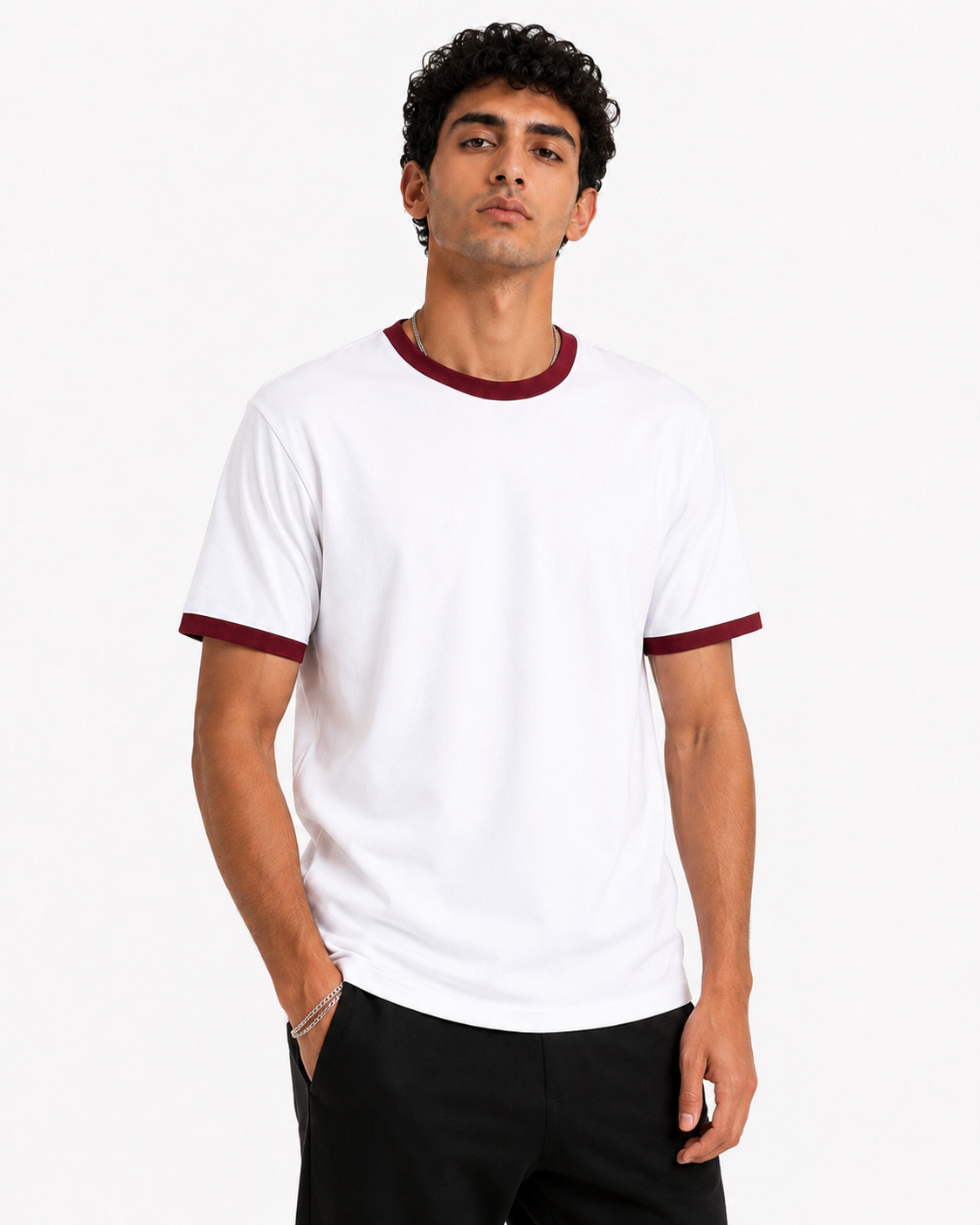 Ringer Tee White x Burgundy