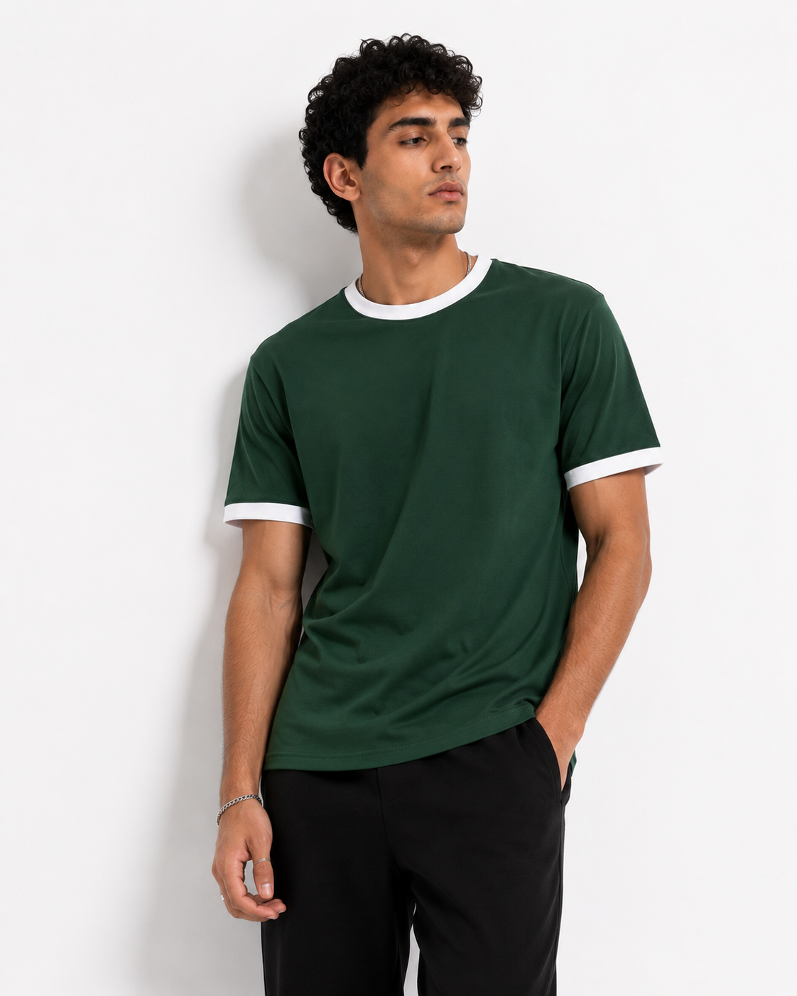 Ringer Tee Green x White