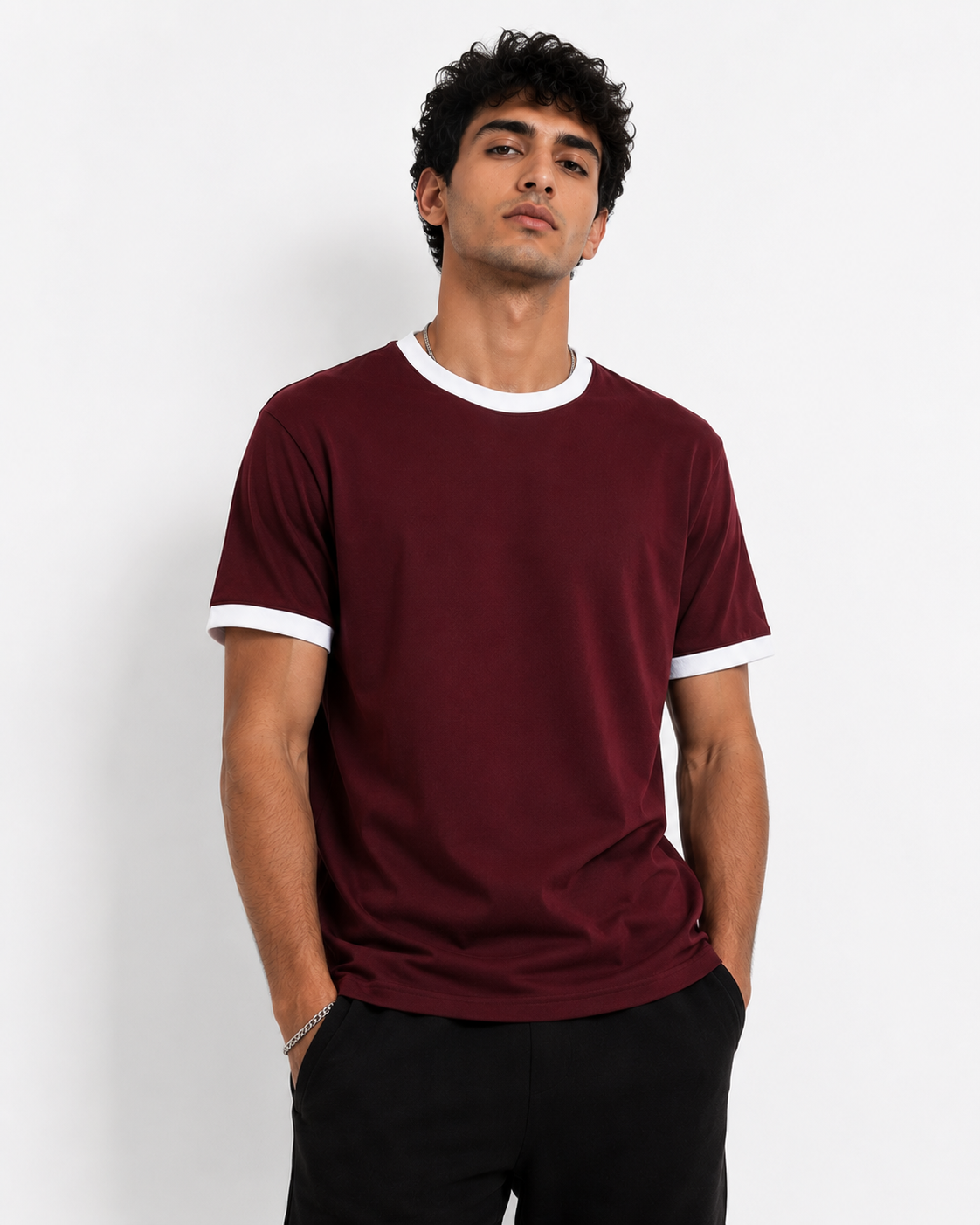 Ringer Tee Burgundy x White